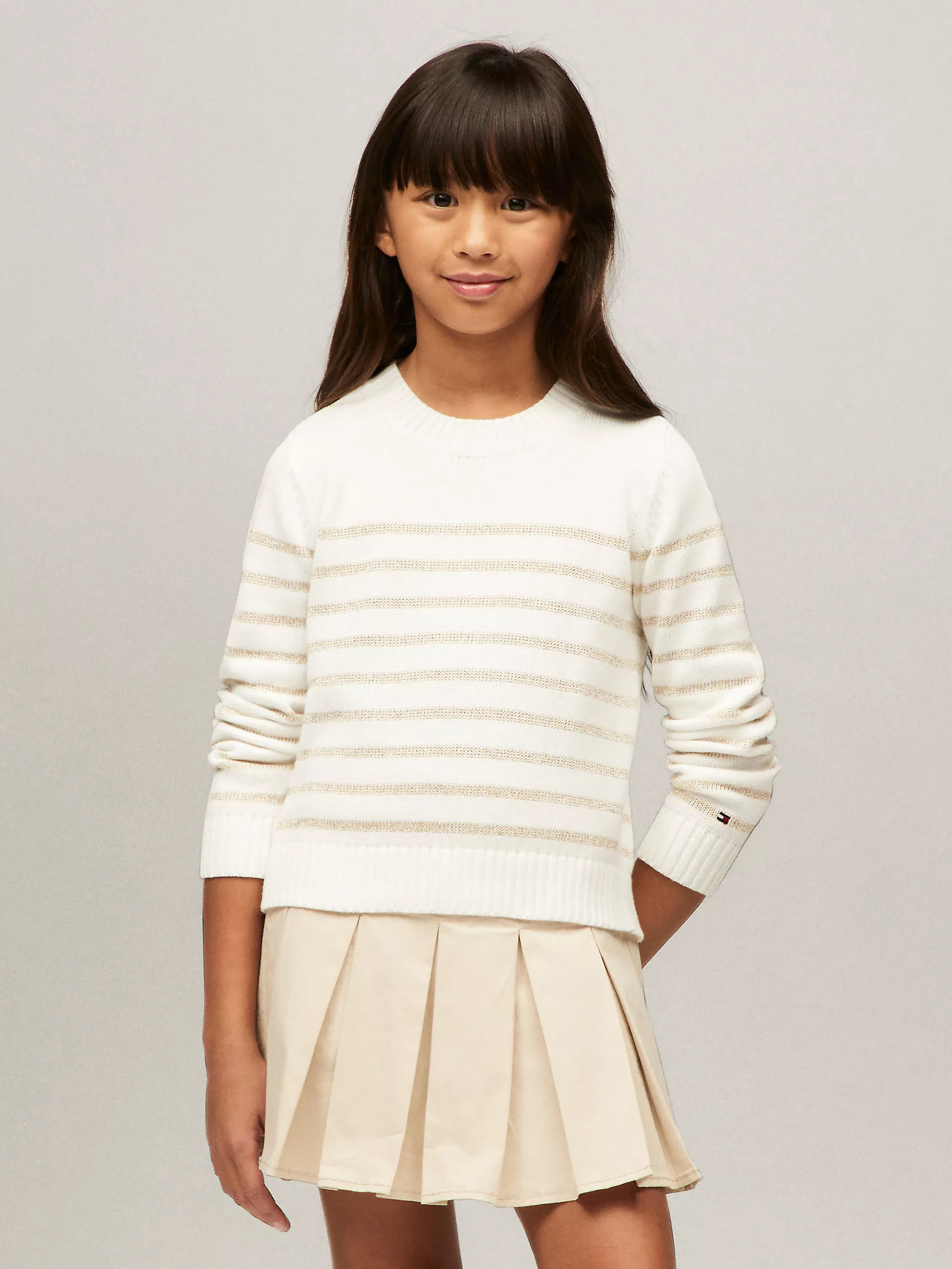 Свитер для девочки Tommy Hilfiger, Детский свитер с круглым вырезом и блестящими полосками