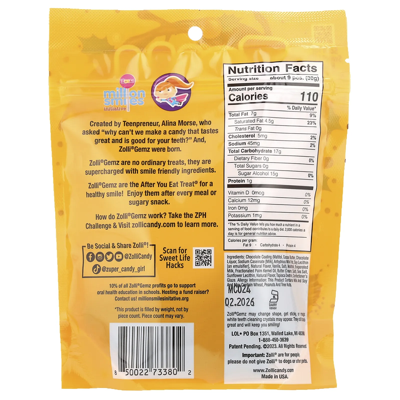 Zollipops, Zolli Gemz®, карамель в молочном шоколаде, 85 г (3 унции)