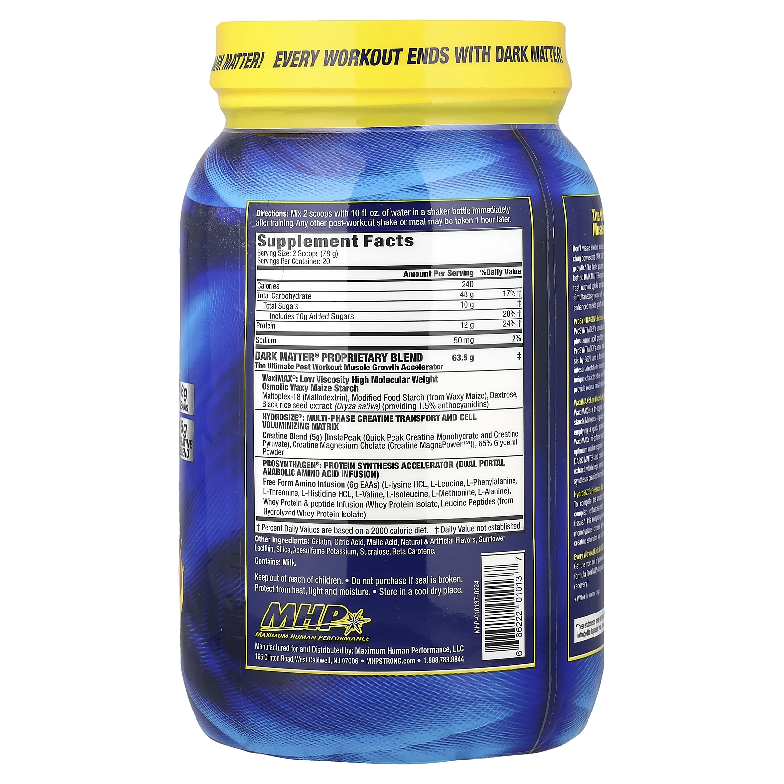 MHP, DARK MATTER®, средство для роста мышц после тренировки, со вкусом апельсина, 1560 г (3,44 фунта)