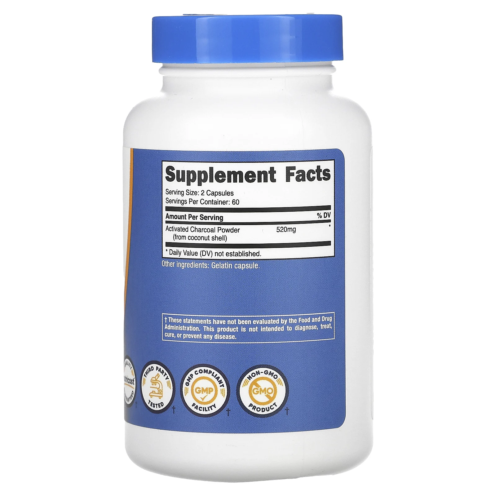 Nutricost, активированный уголь, 520 мг, 120 капсул (260 мг в 1 капсуле)