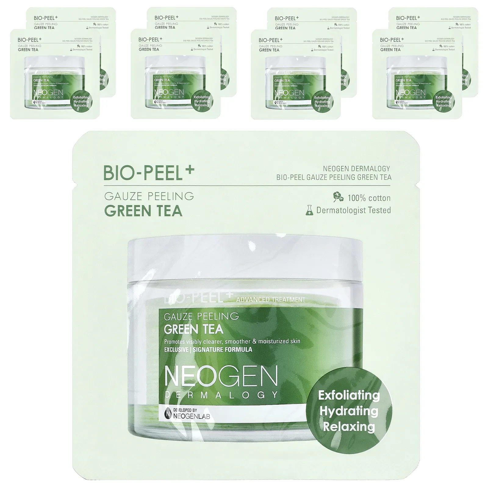 Neogen, Bio-Peel + зеленый чай с марлевым пилингом, 8 подушечек, по 9,5 мл (0,32 жидк. Унции)