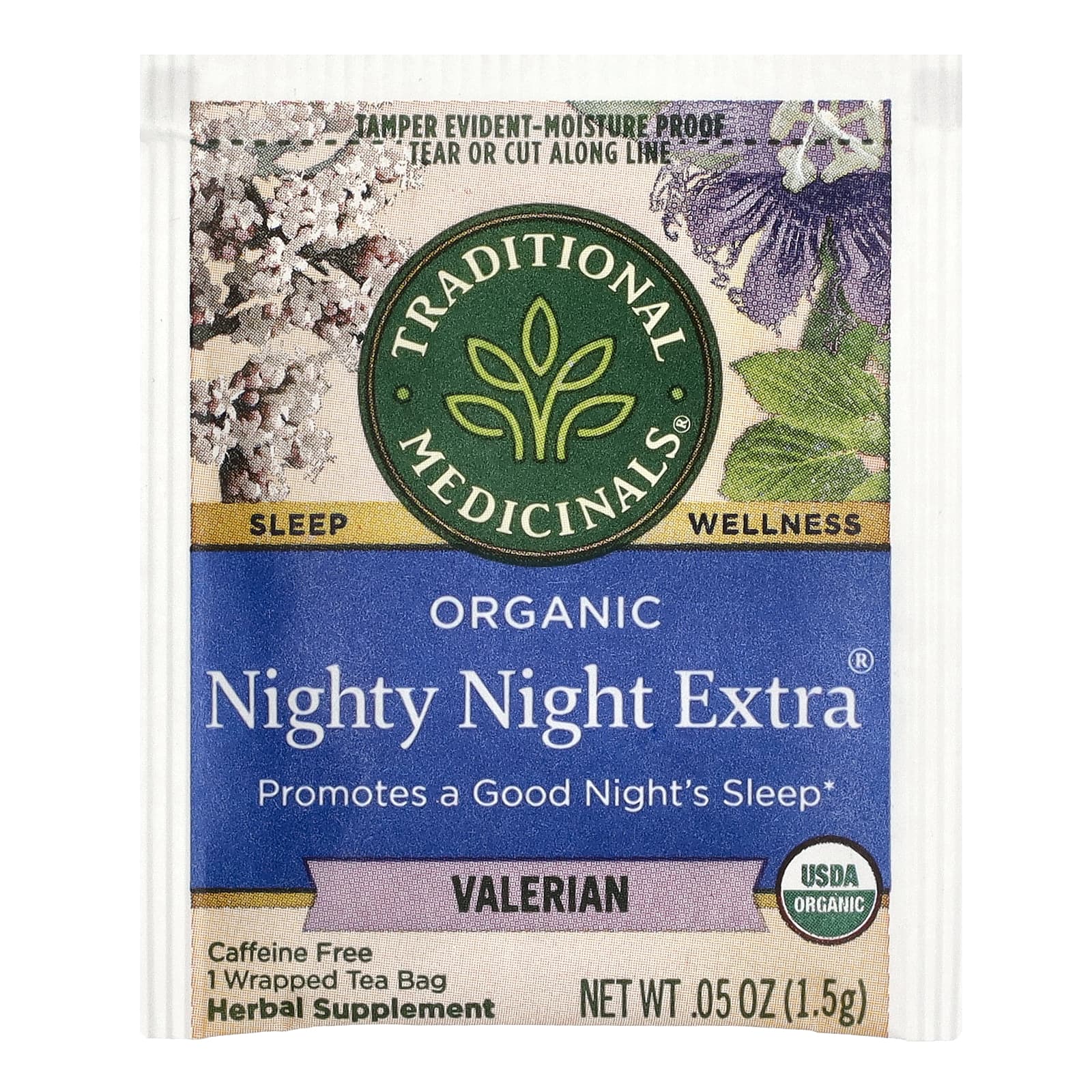Traditional Medicinals, Nighty Night Extra, чай из органической валерианы, 16 отдельно упакованных чайных пакетиков, 24 г (85 унций)
