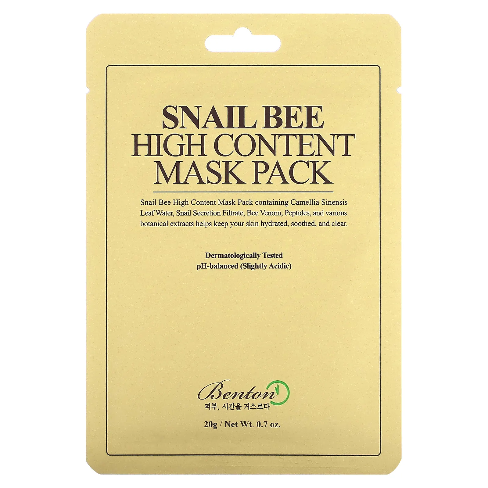 Benton, Маска с улиткой и пчелой, 10 шт., 20 г (0,7 унции)