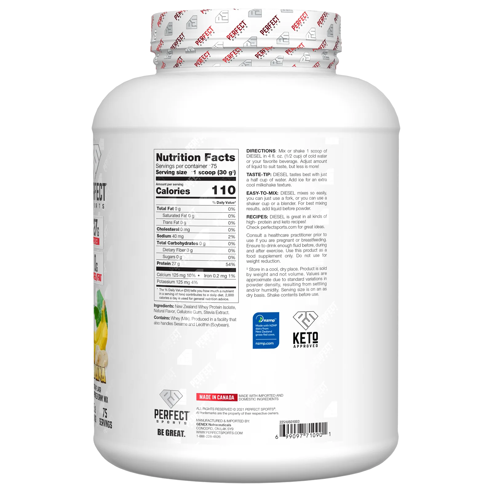 Perfect Sports, Diesel, изолят сыворотки из Новой Зеландии, банан, 2,27 кг (5 фунтов)