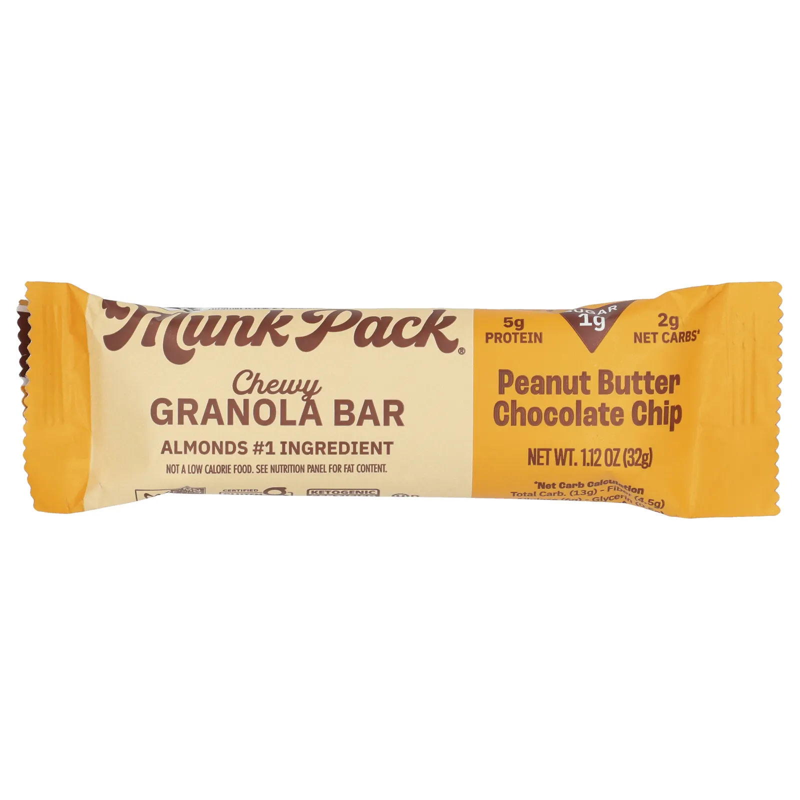 Munk Pack, Chewy Granola Bar, арахисовая паста с шоколадной крошкой, 4 батончика по 32 г (1,12 унции)