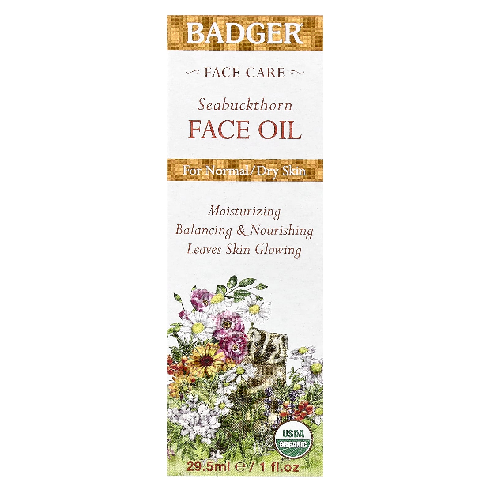 Badger Company, Face Care, Масло для лица из облепихи, 1 жидкая унция (29,5 мл)