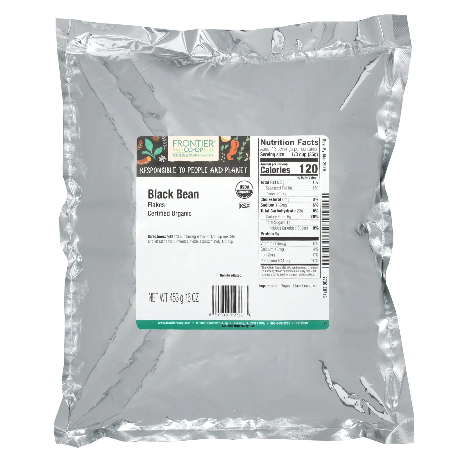 Frontier Co-op, Органические хлопья черной фасоли, 453 г (16 унций)