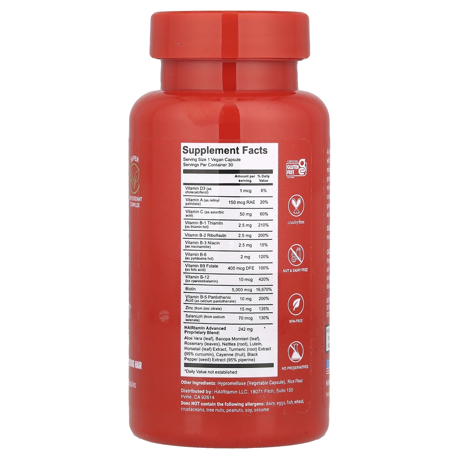 HAIRtamin, Advanced Formula, 30 веганских капсул