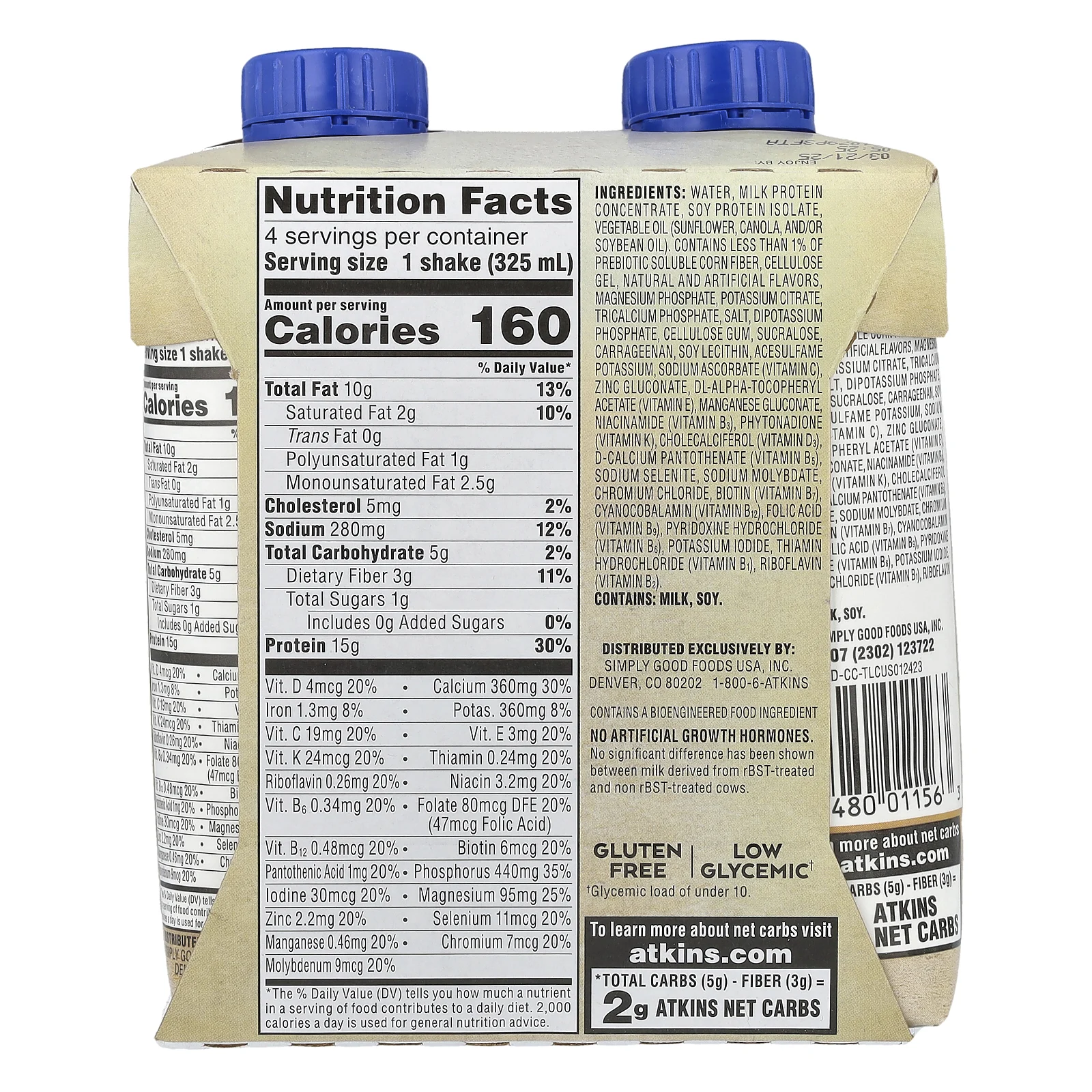 Atkins, Насыщенный протеином коктейль, сливочная карамель, 4 коктейля, 325 мл (11 жидк. Унций)