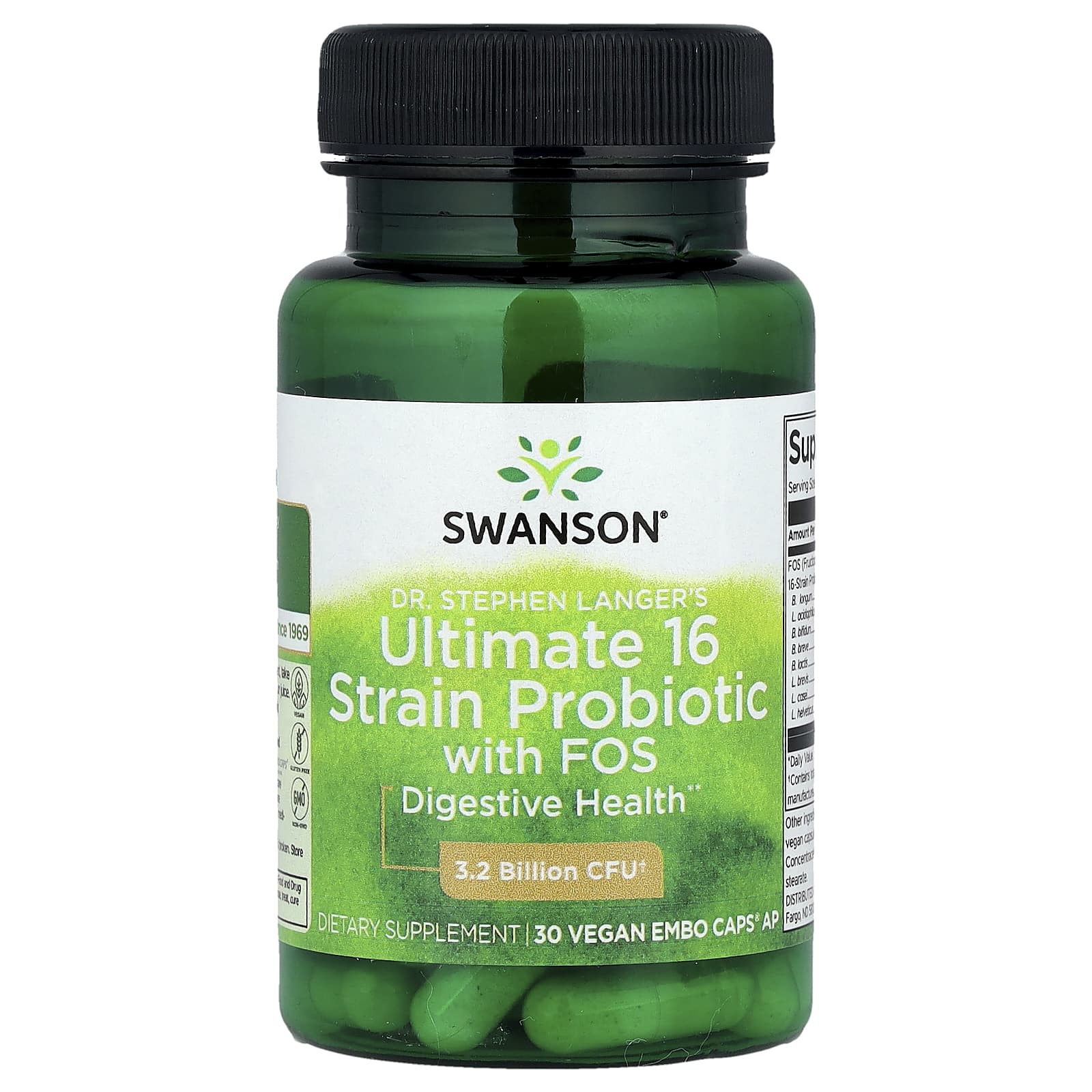 Swanson, Компания Dr. Ultimate 16 штаммов пробиотиков с ФОС от Стивена Лангера, 30 веганских капсул EMBO Caps® AP