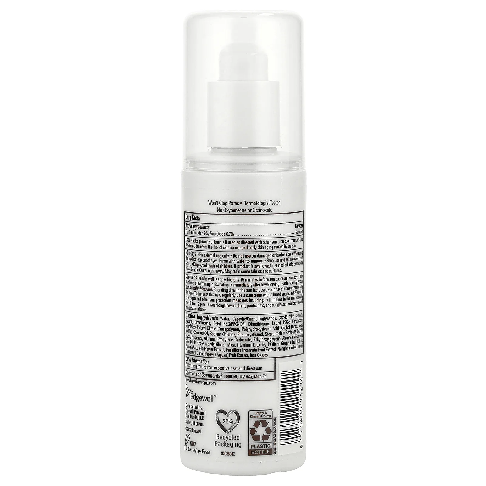 Hawaiian Tropic, Минеральный солнцезащитный лосьон, SPF 50, 100 мл (3,4 жидк. унц.)