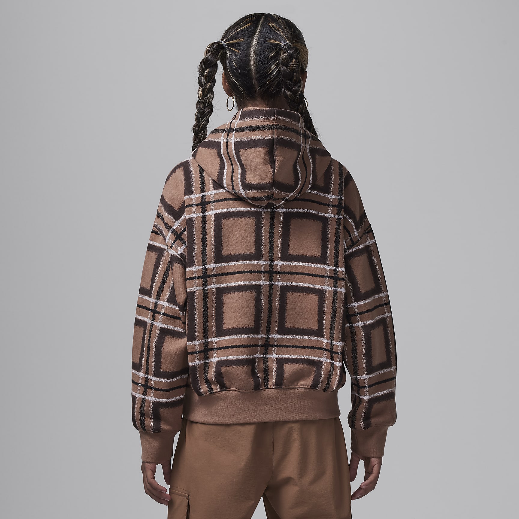 Jordan Brooklyn Essentials Big Kids' Plaid Print Pullover Hoodie