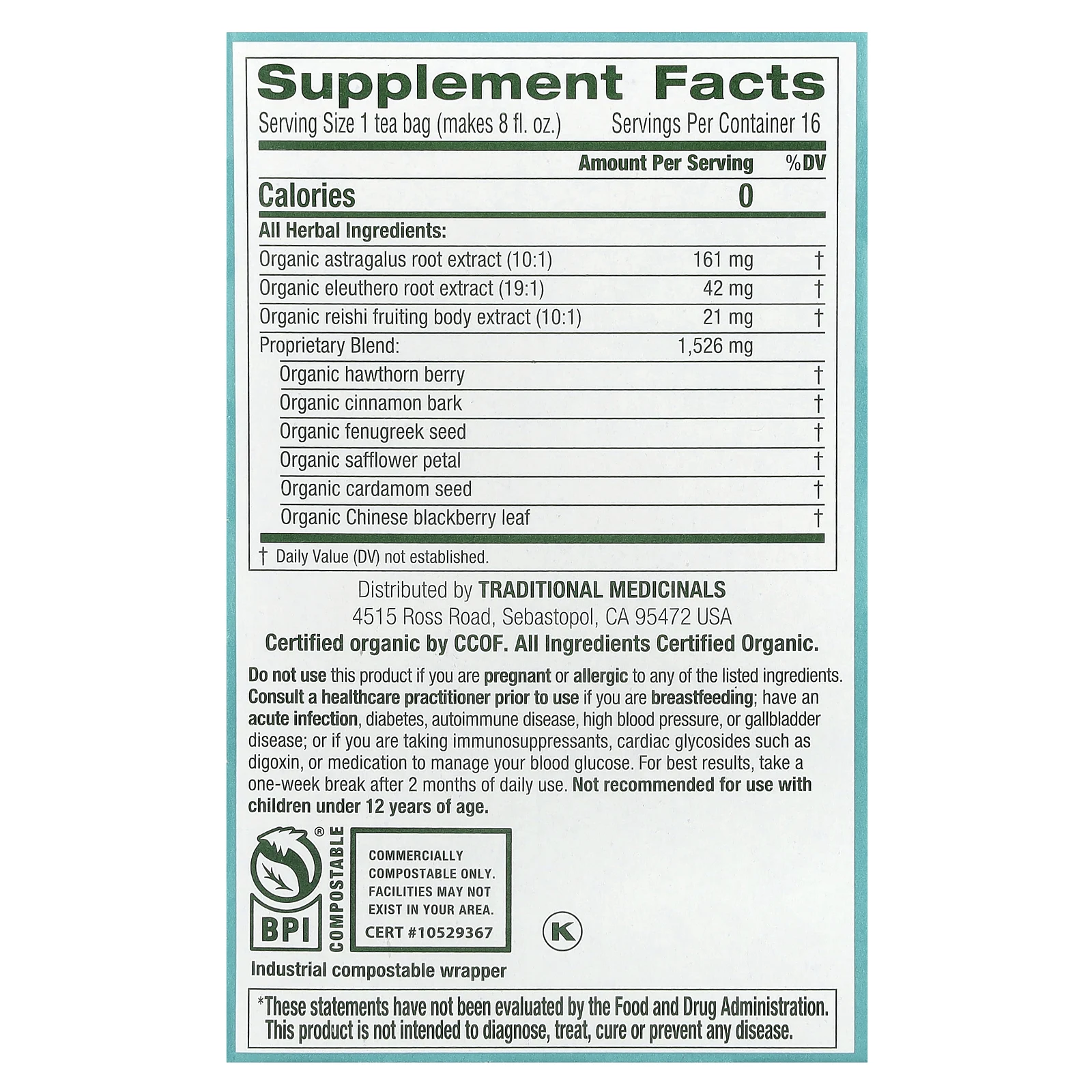 Traditional Medicinals, органическая Stress Ease Immune, согревающая приправа рейши, без кофеина, 16 чайных пакетиков в упаковке, 28 г (0,99 унции)