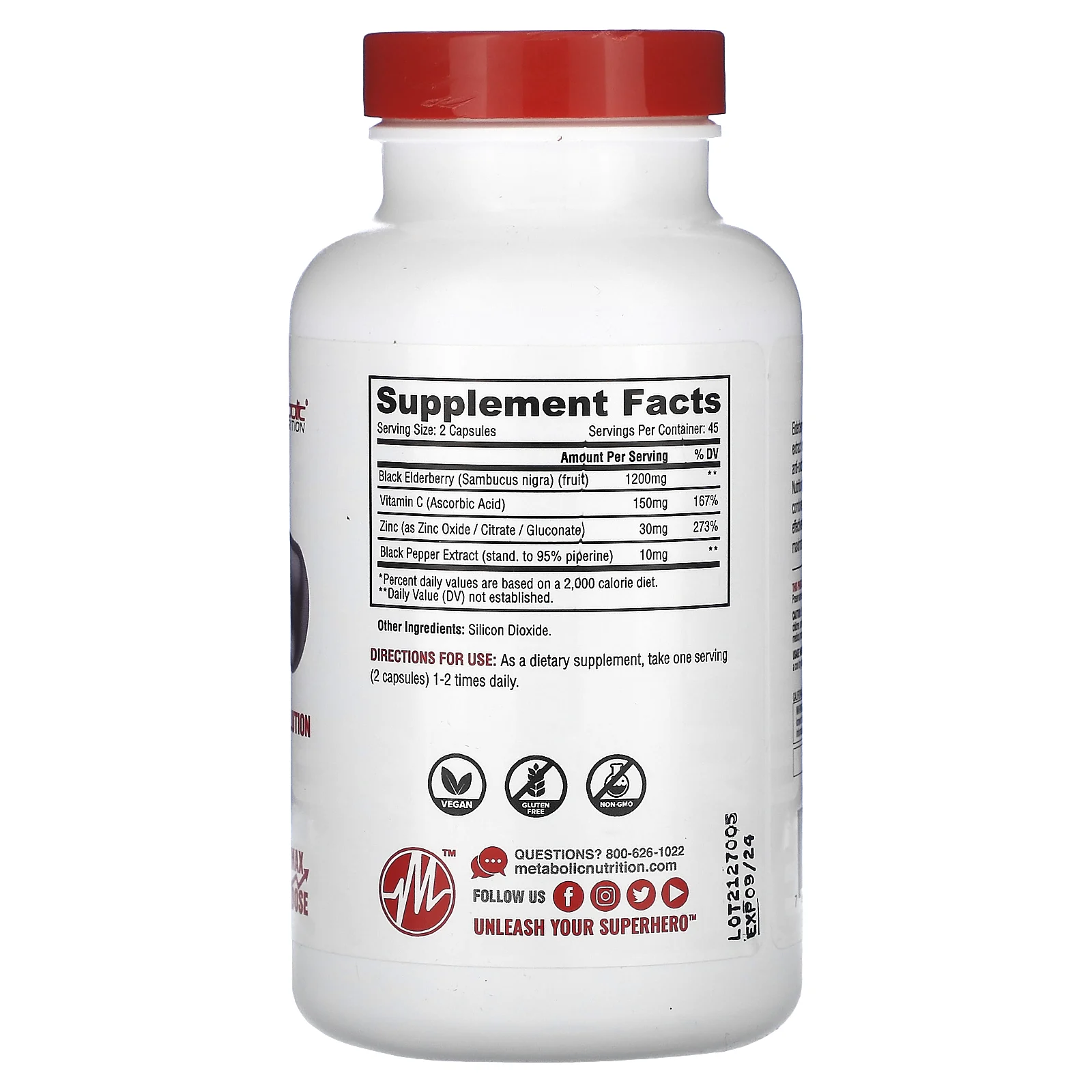 Metabolic Nutrition, Elderberry, формула максимальной эффективности, 90 капсул