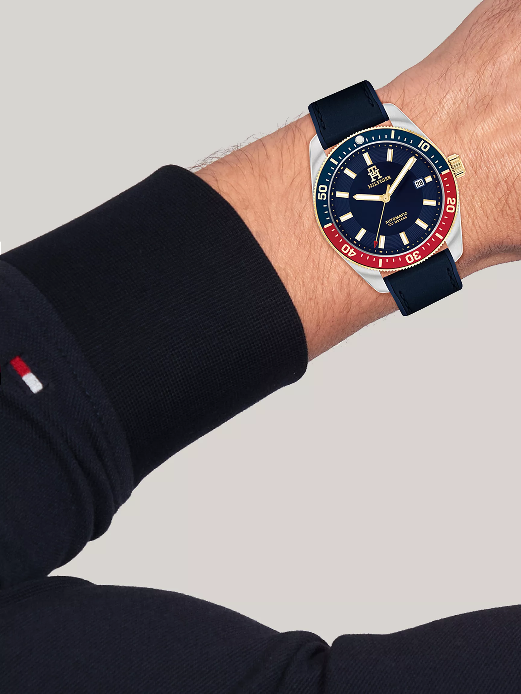 Мужские часы Tommy Hilfiger, Автоматические дайверские часы 40 мм с синим циферблатом