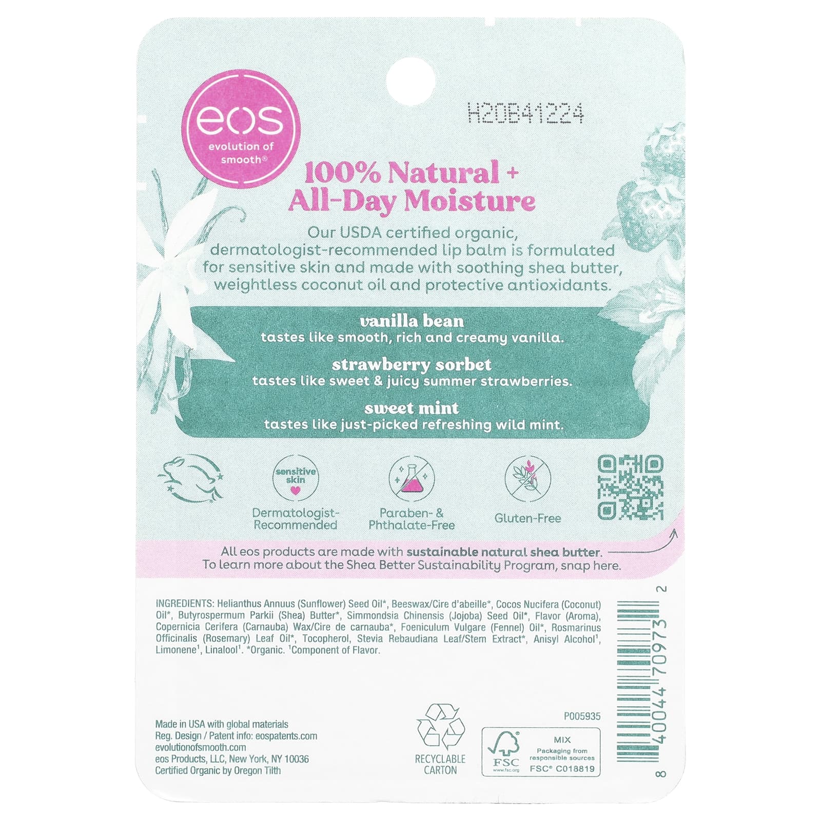 EOS, 100% натуральный органический бальзам для губ, ассорти вкусов, 3 шт. по 4 г (0,14 унции)