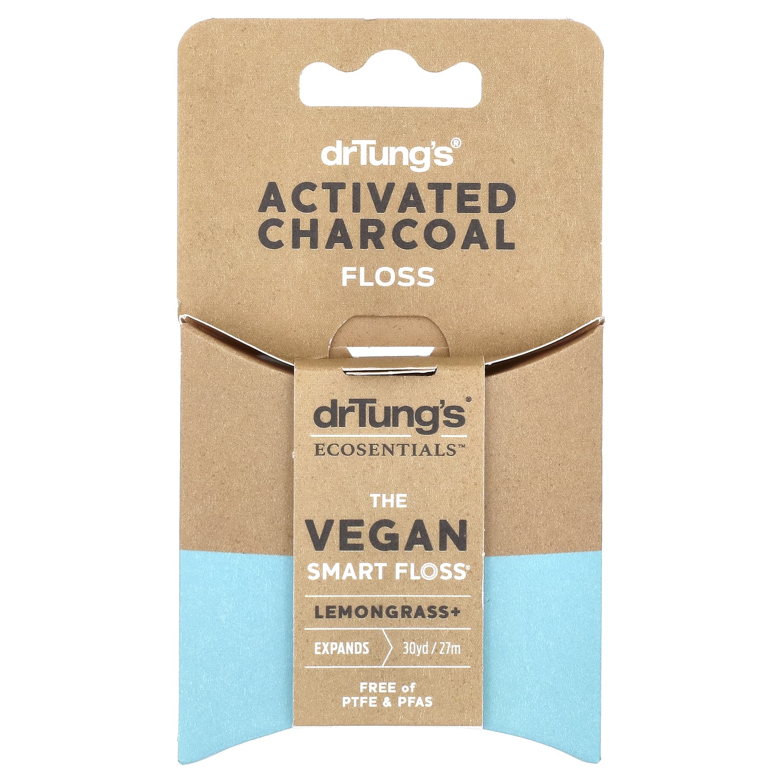 Dr. Tung's, веганская зубная нить с активированным углем, лемонграсс, 27 м (30 ярдов)
