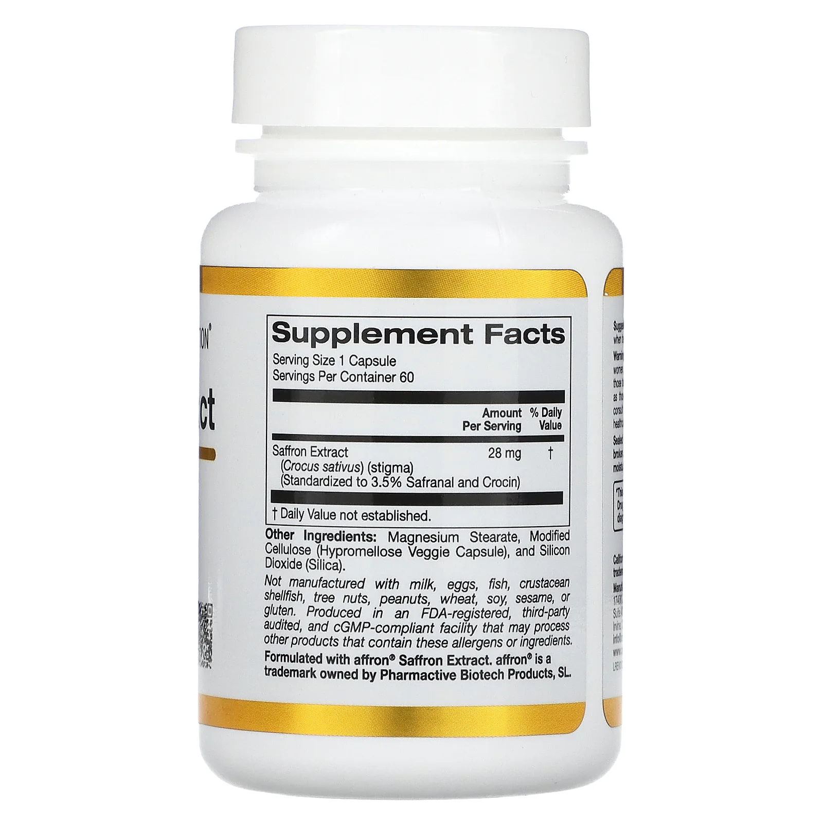 California Gold Nutrition, экстракт шафрана, с экстрактом Affron, 28 мг, 60 растительных капсул