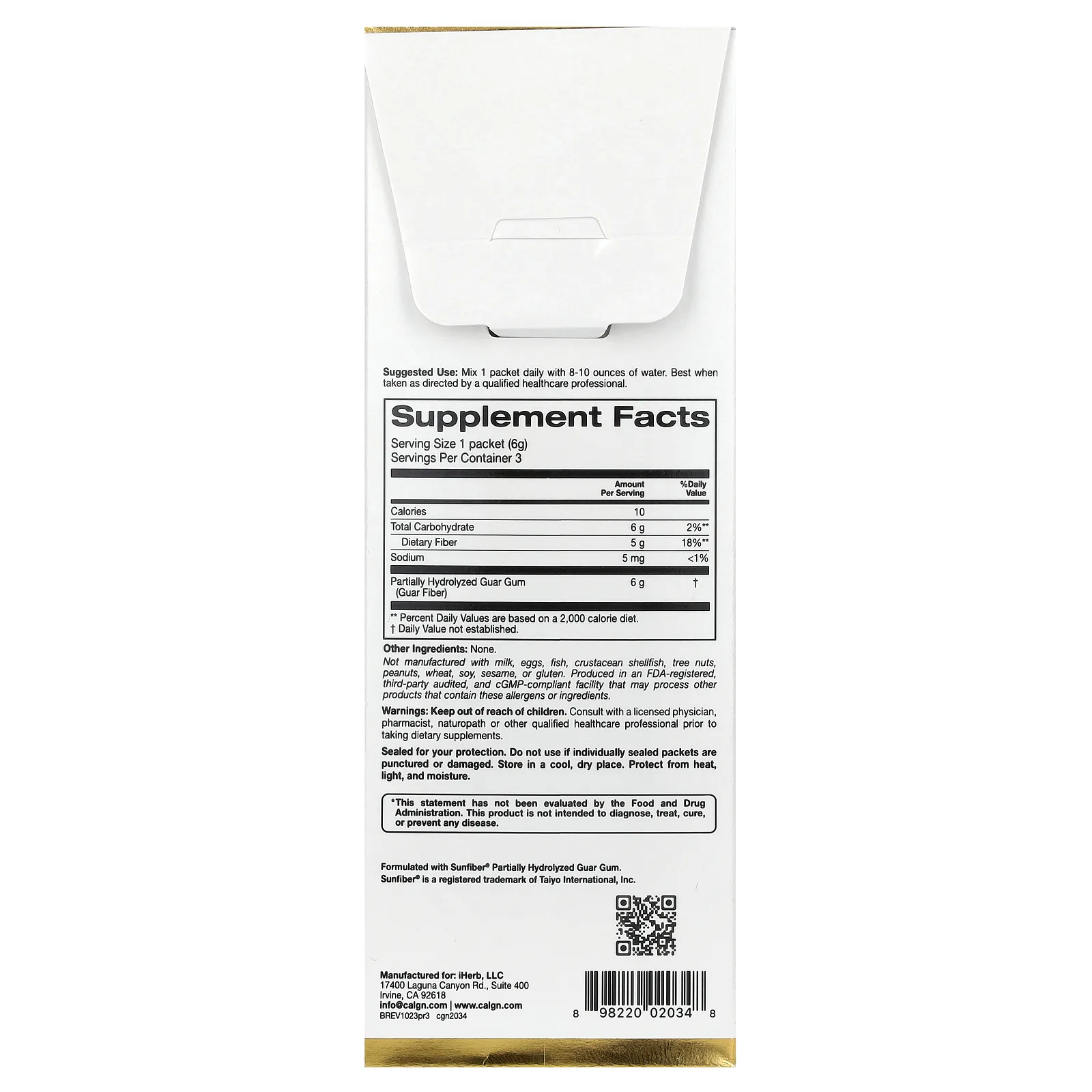 California Gold Nutrition, пребиотическая клетчатка, 3 пакетика, по 6 г (0,21 унции)