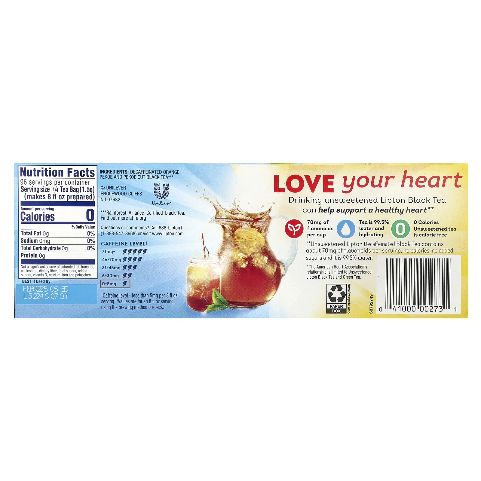 Lipton, Холодный чай, без кофеина, 24 чайных пакетика для всей семьи, 148 г (5,25 унции)