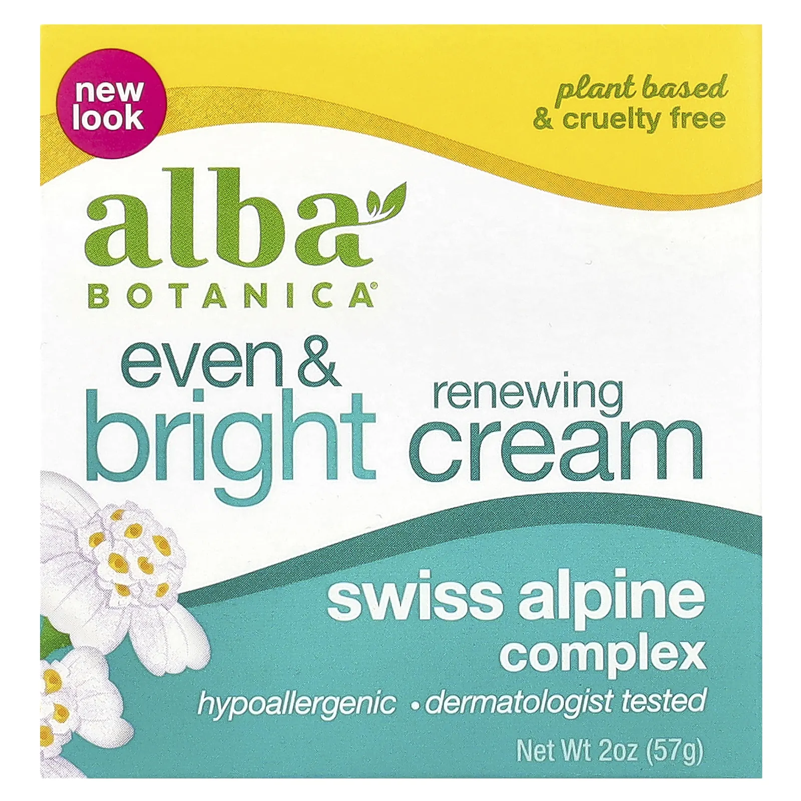 Alba Botanica, Даже & Bright, восстанавливающий крем, швейцарский альпийский комплекс, 57 г (2 унции)