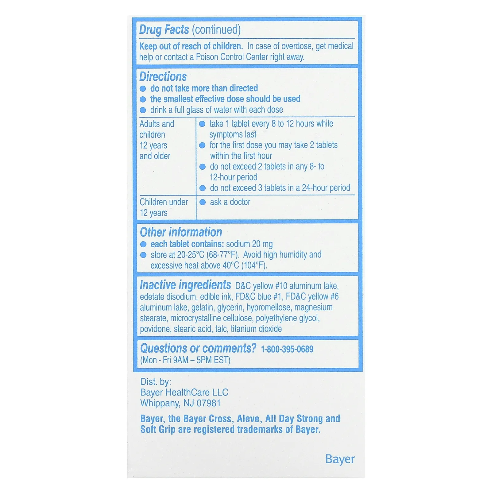 Aleve, Напроксен в таблетках, 220 мг, 40 капсул