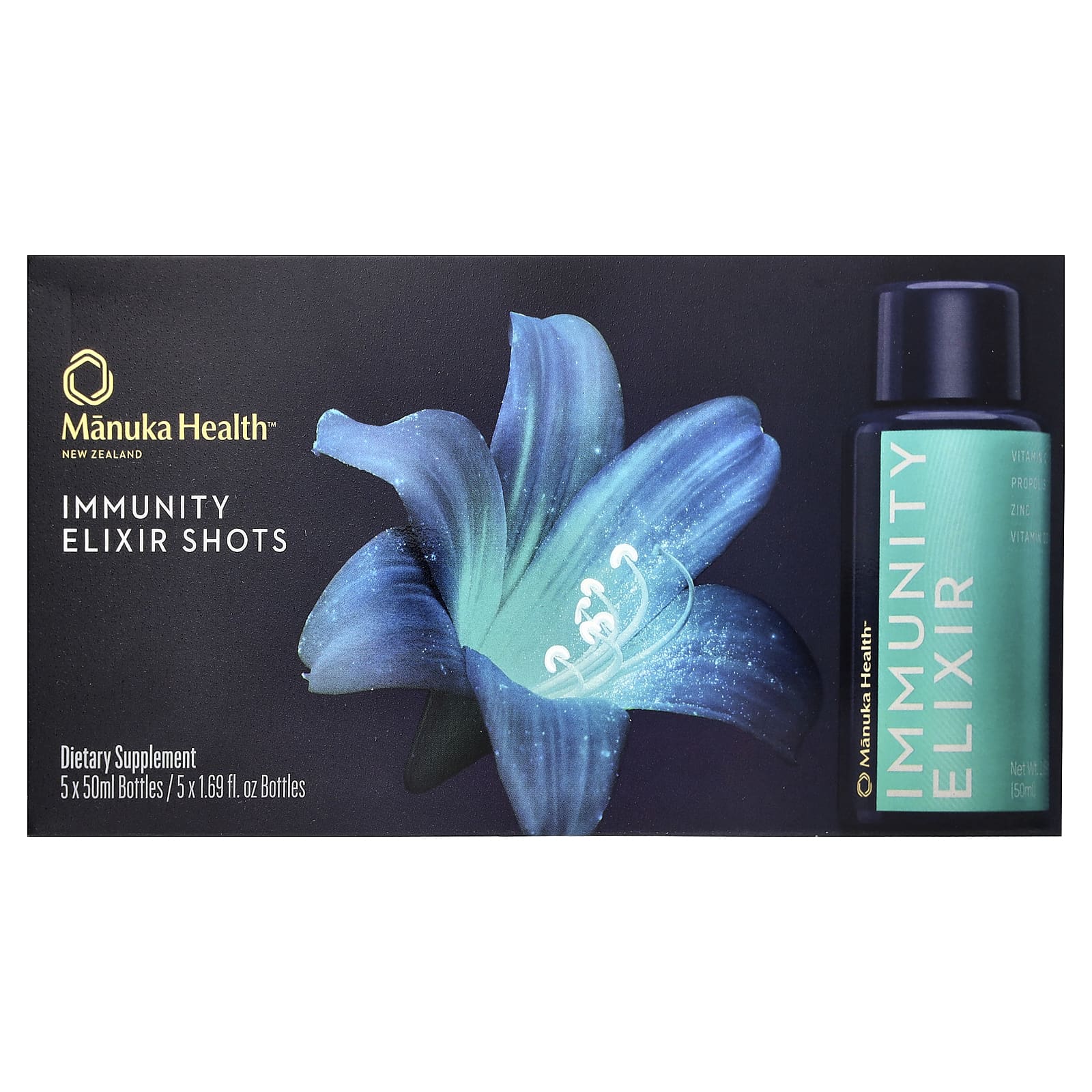 Manuka Health, Immunity Elixir Shot, 5 флаконов по 50 мл (1,69 жидк. унции)