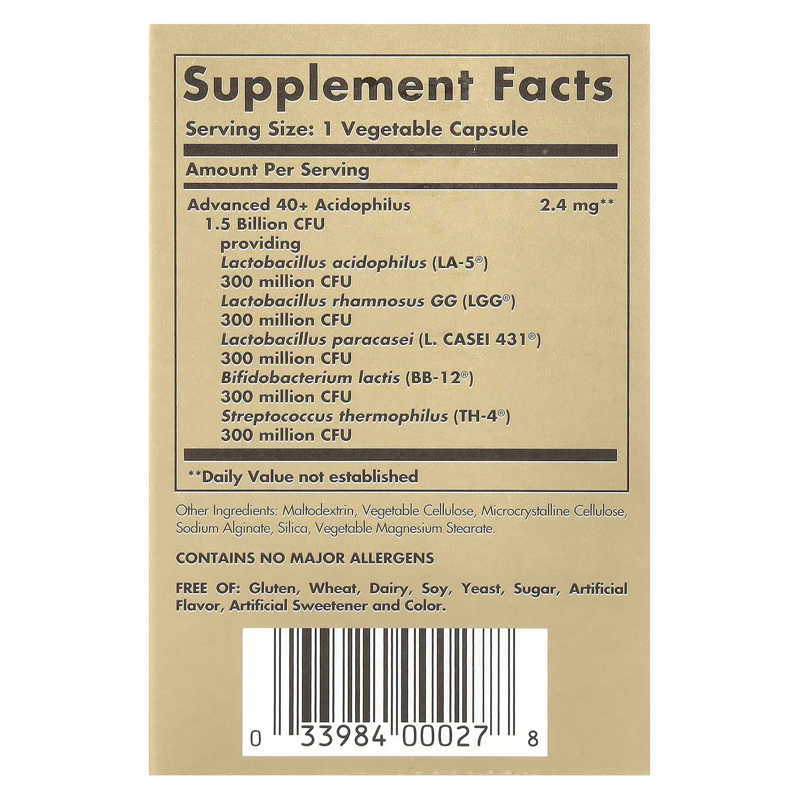 Solgar, Advanced 40+ Acidophilus, 60 растительных капсул