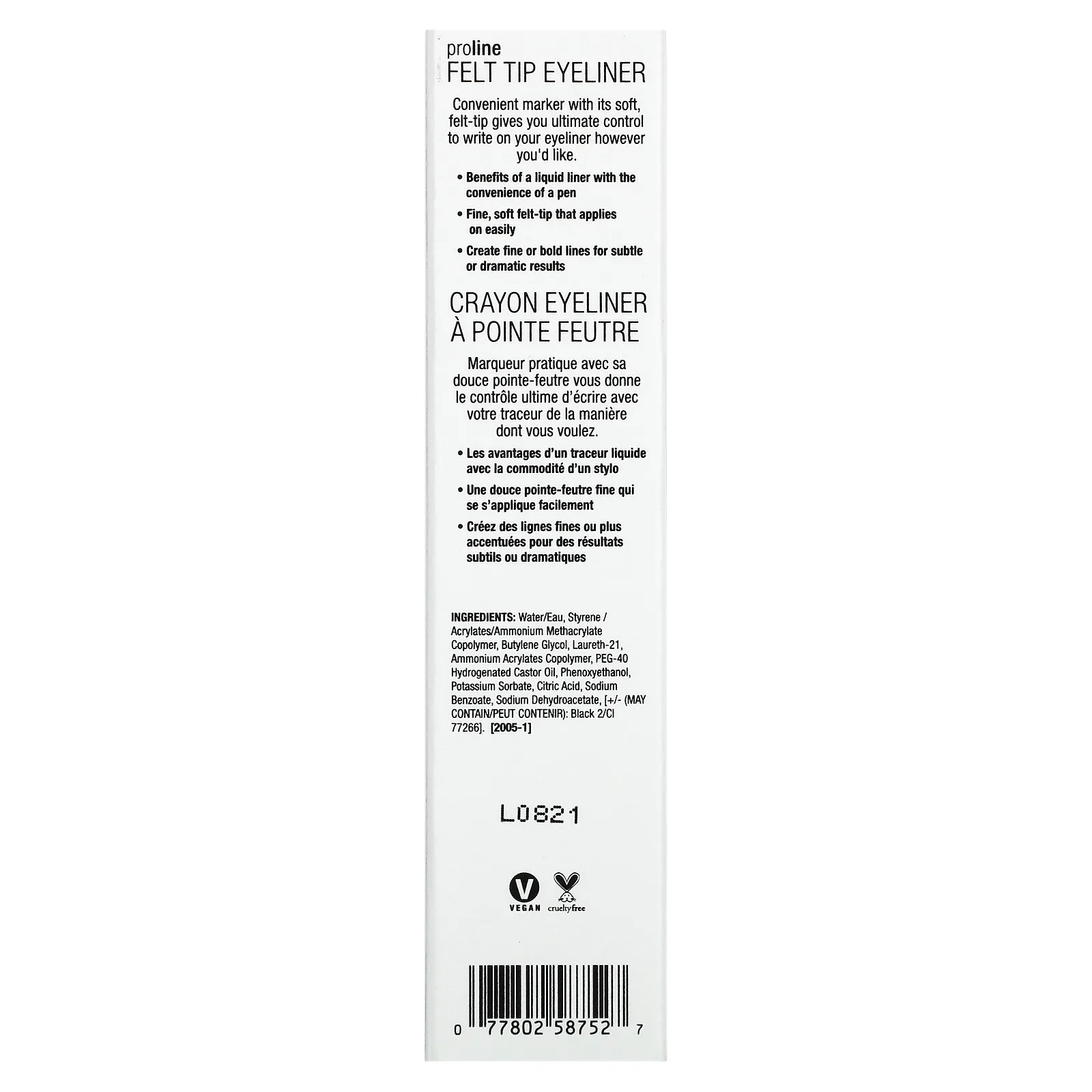 wet n wild, Подводка для глаз ProLine с фетровым кончиком, черная, 0,5 г (0,017 унции)