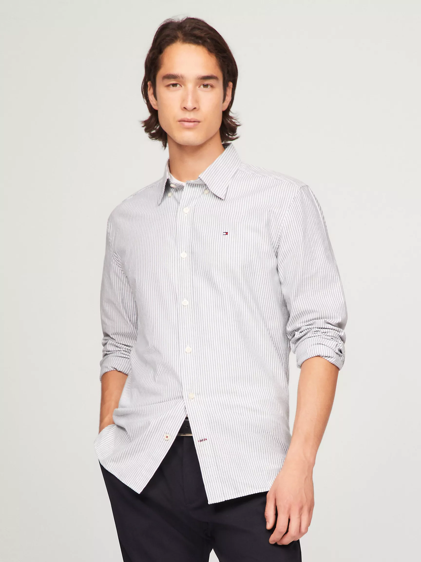 Мужская рубашка Tommy Hilfiger, Полосатая эластичная рубашка из оксфорда стандартного кроя