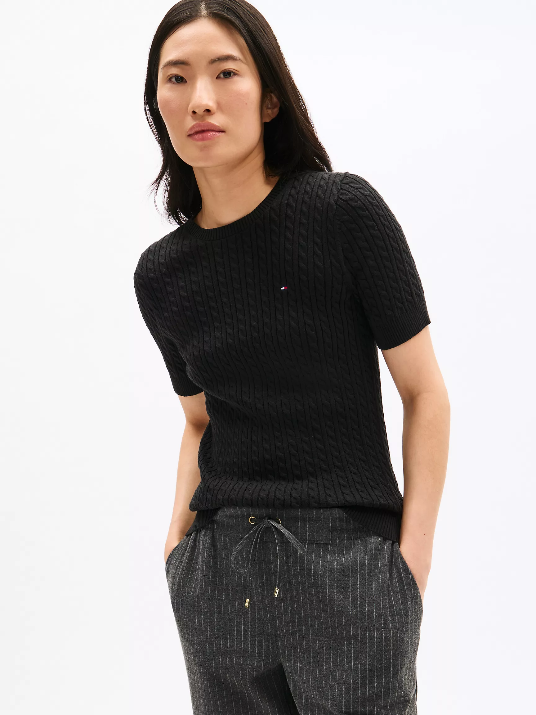 Женский свитер Tommy Hilfiger, Свитер с коротким рукавом и узором "косы"