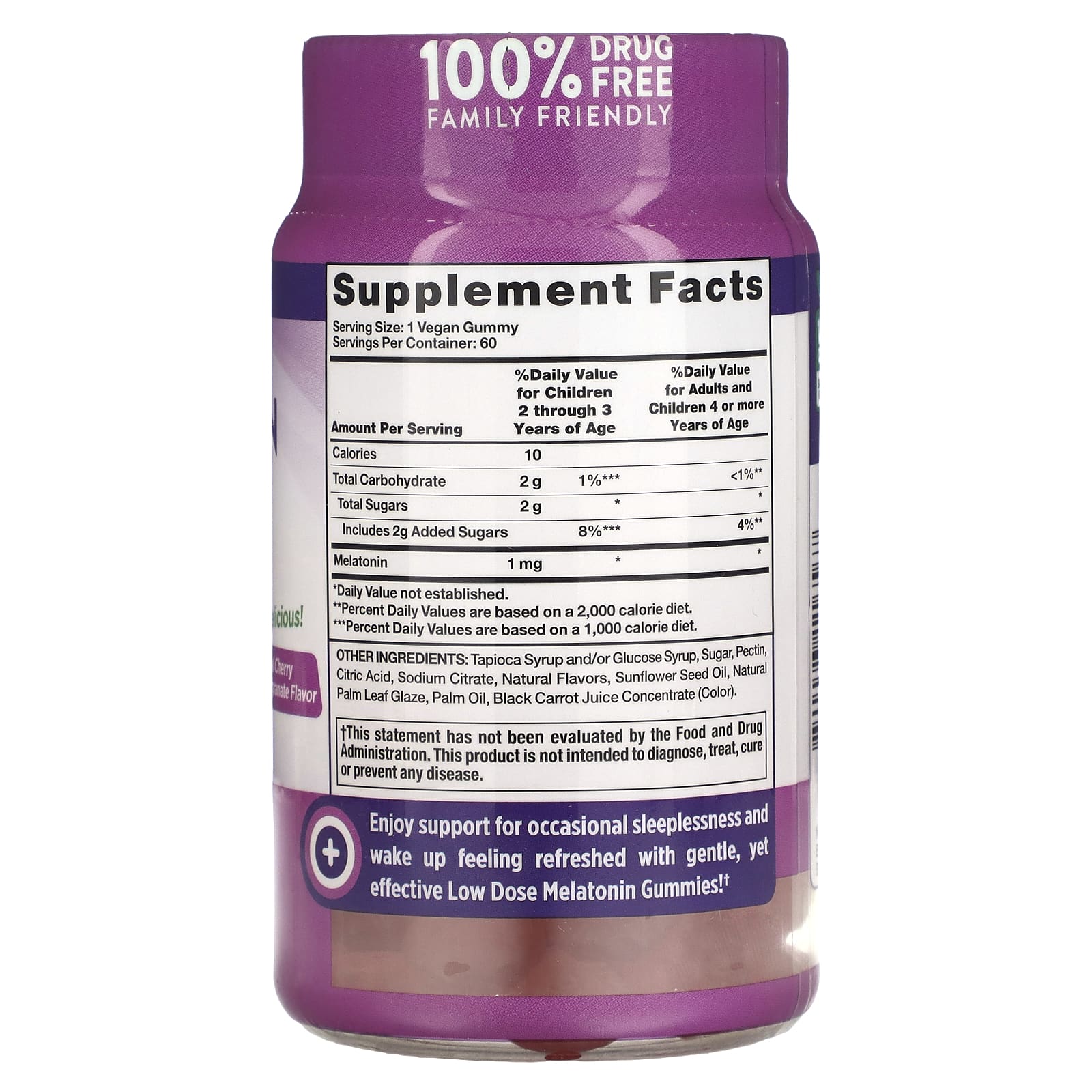 Nature's Truth, Мелатонин в низкой дозе, натуральный вишневый гранат, 1 мг, 60 веганских жевательных мармеладок