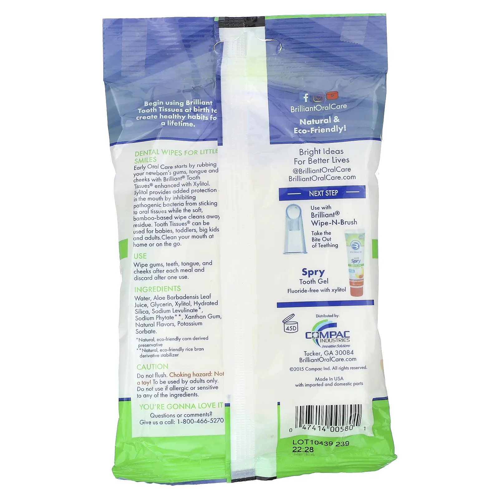 Baby Buddy, Brilliant, Tooth Tissues с ксилитолом, жевательная жевательная резинка, для детей от 0 месяцев, 30 салфеток