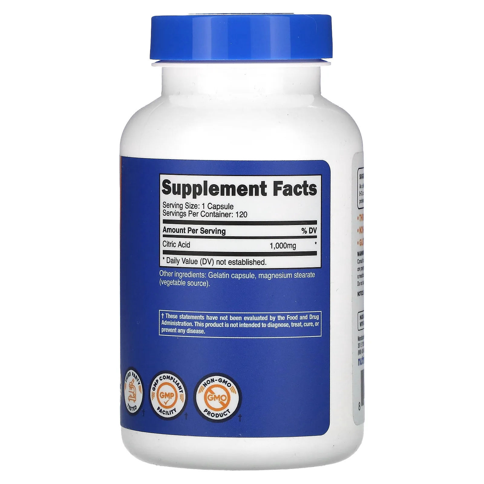 Nutricost, лимонная кислота, 1000 мг, 120 капсул