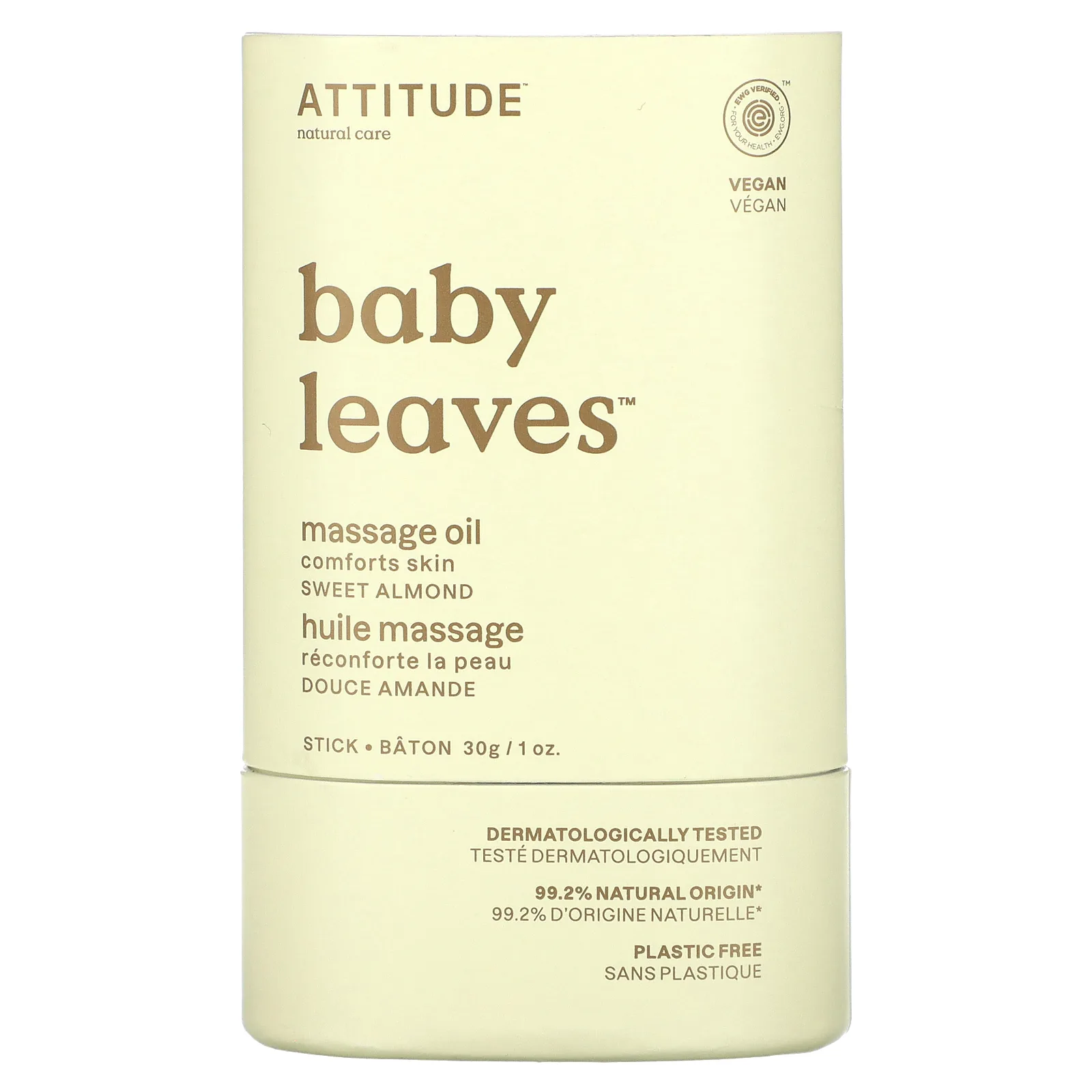 ATTITUDE, Baby Leaves, массажное масло-стик, сладкий миндаль, 1 унция (30 г)