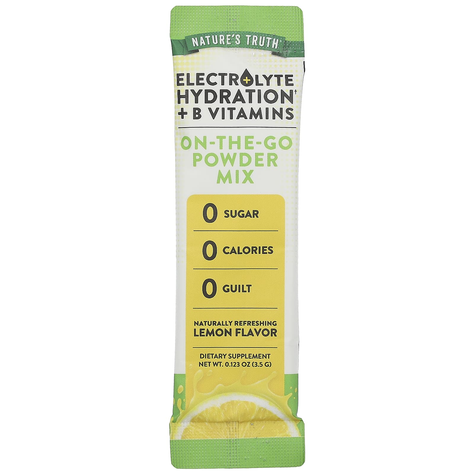 Nature's Truth, Electrolyte Hydration + B Vitamins, On-The-Go Powder Mix, Lemon, 10 Individual Stick Packs 0.123 oz (3.5 g) Each