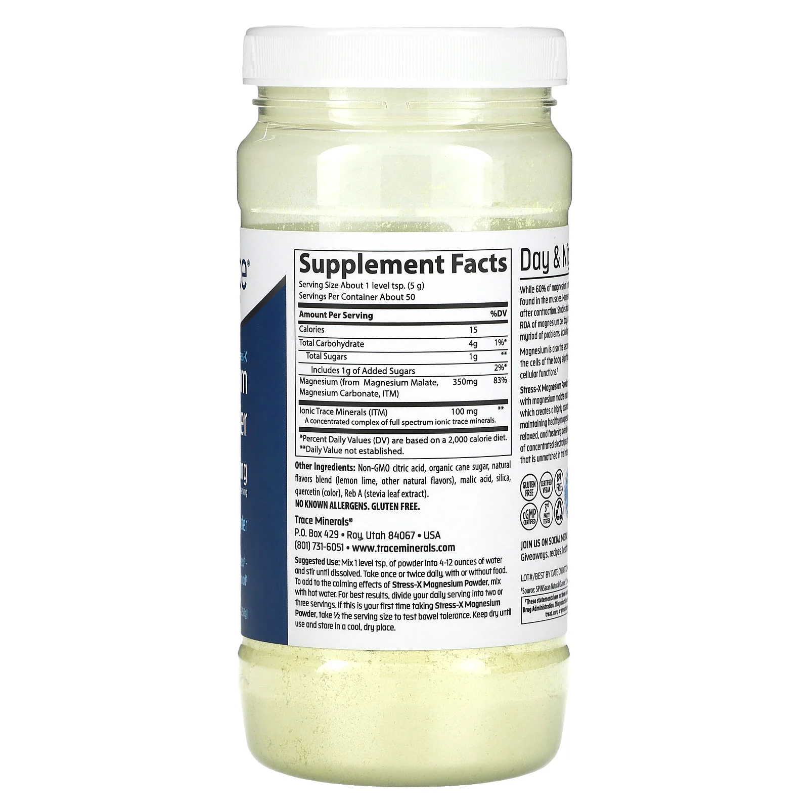 Trace Minerals ®, Stress-X, магний в порошке, лимон и лайм, 250 г (8,8 унции)