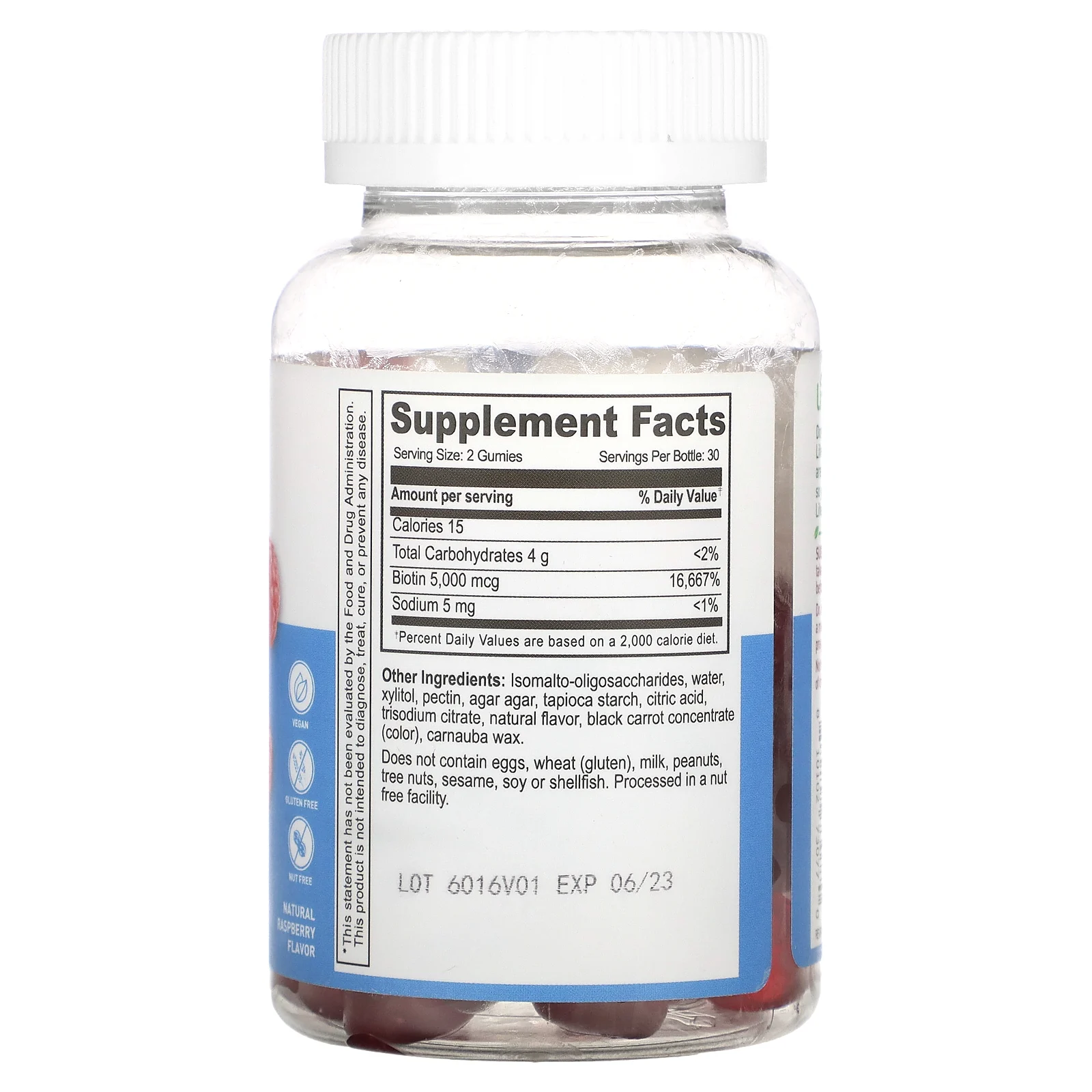 Lifeable, жевательные таблетки с биотином, без сахара, натуральная малина, 5000 мкг, 60 жевательных таблеток (2500 мкг в одной жевательной таблетке)