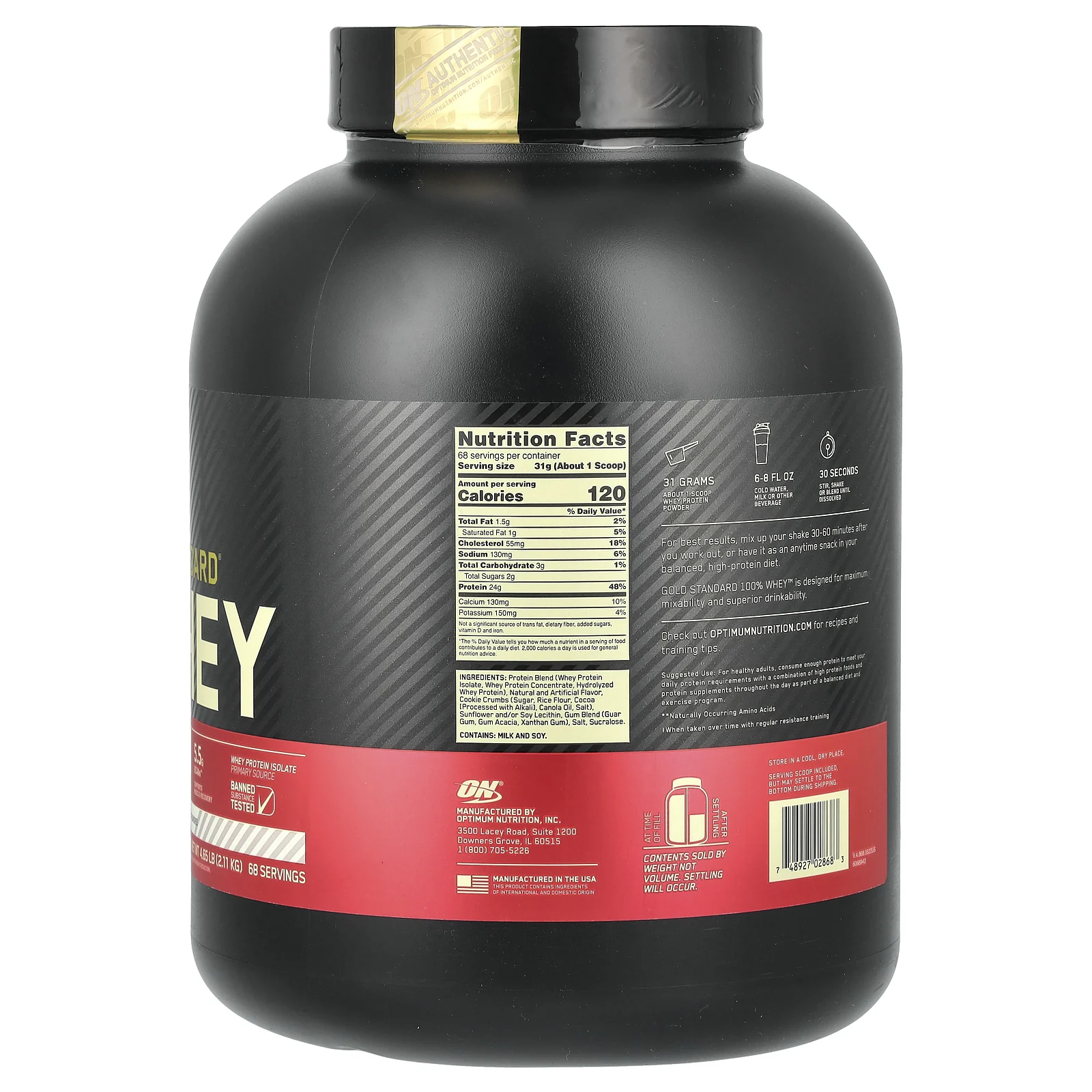 Optimum Nutrition, Gold Standard 100% Whey, сыворотка со вкусом печенья со сливками, 2,1 кг (4,63 фунта)