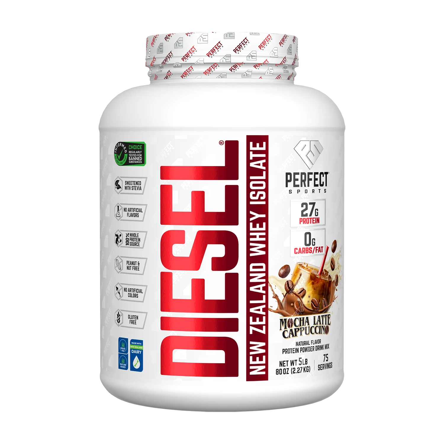PERFECT Sports, Diet, новозеландский сывороточный изолят, со вкусом мокко латте и капучино, 2,27 кг (5 фунтов)