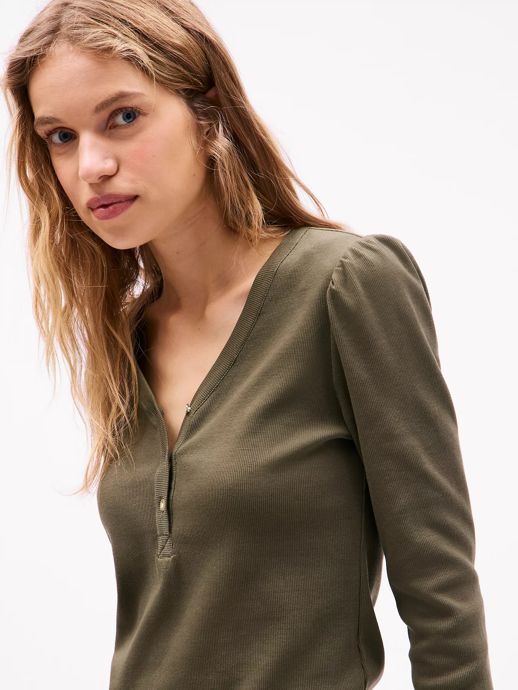 Женская футболка Tommy Hilfiger, Вязаная рубашка Henley с рукавами-фонариками