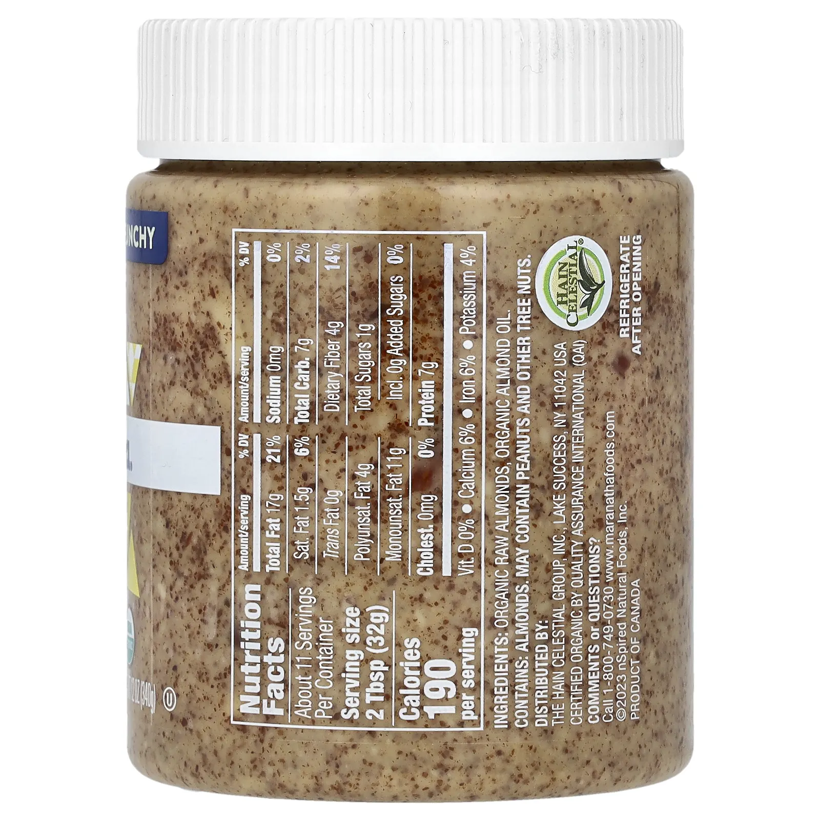 MaraNatha, Органическое необработанное миндальное масло, хрустящее, 340 г (12 унций)