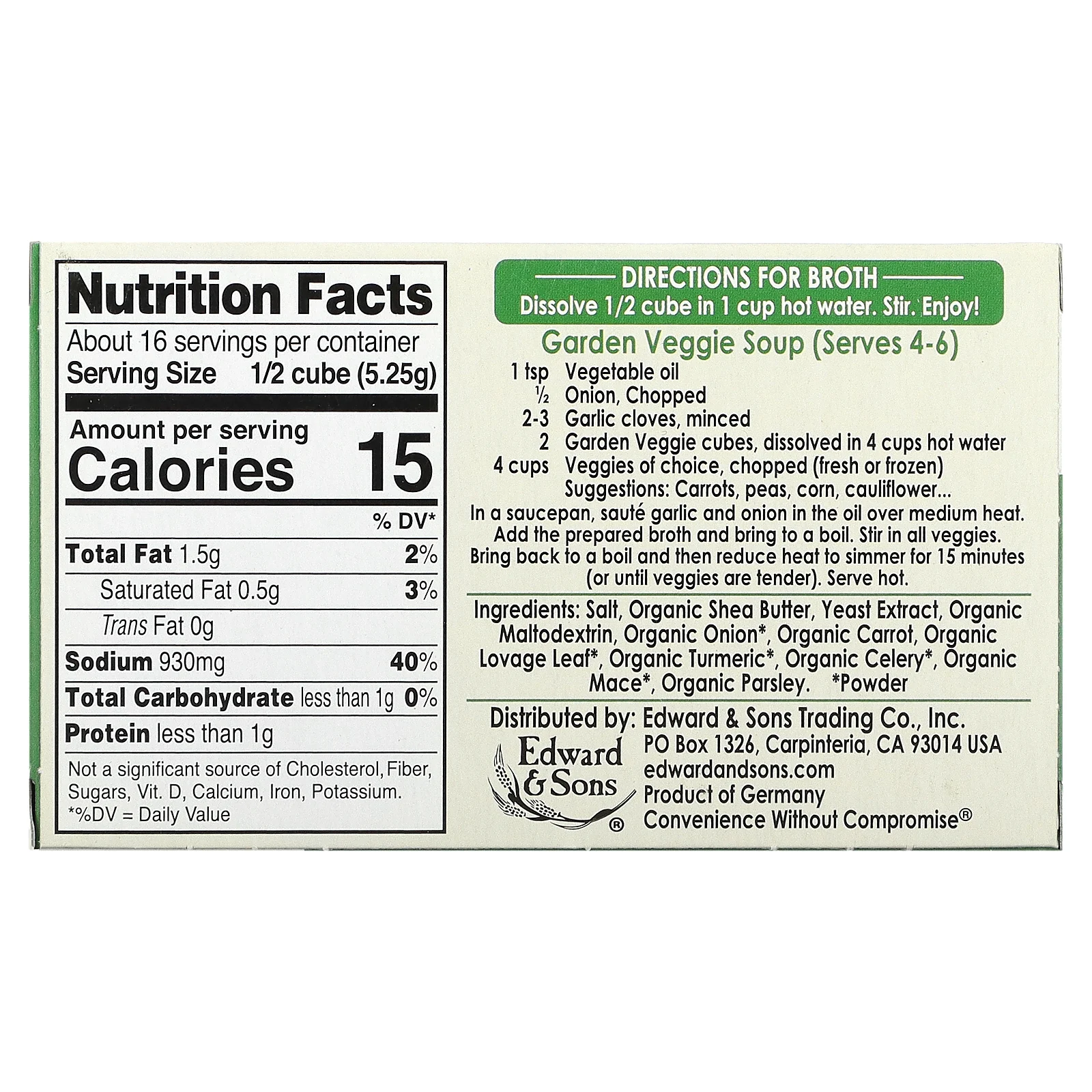 Edward & Sons, Garden Veggie, Bouillon Cubes, 8 Cubes