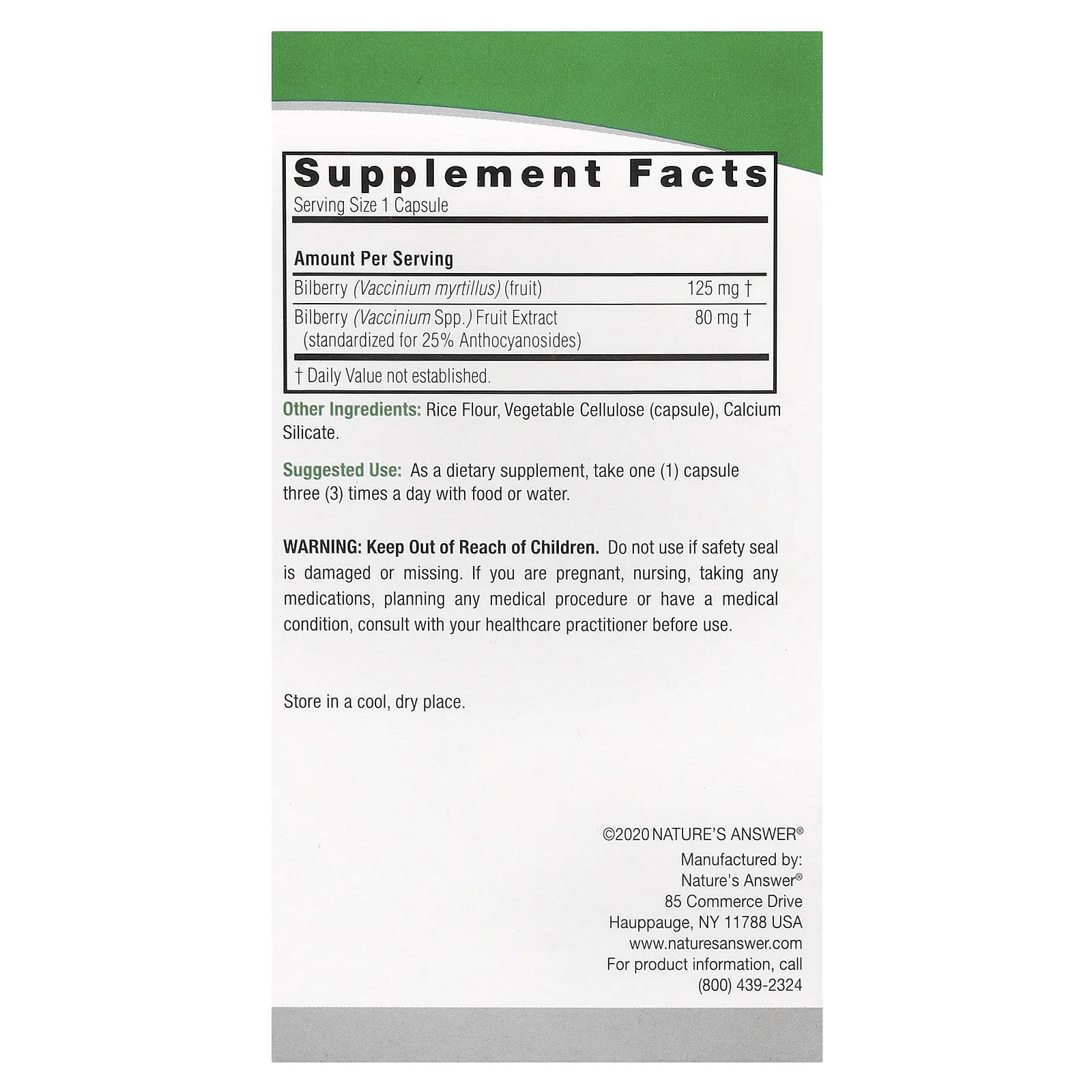 Nature's Answer, черника, стандартизированный экстракт натуральных трав, 205 мг, 90 вегетарианских капсул