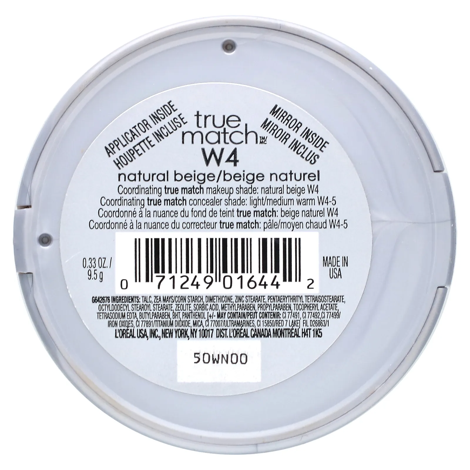 L'Oréal, True Match, суперсмываемая пудра, W4 натуральный бежевый, 9,5 г (0,33 унции)