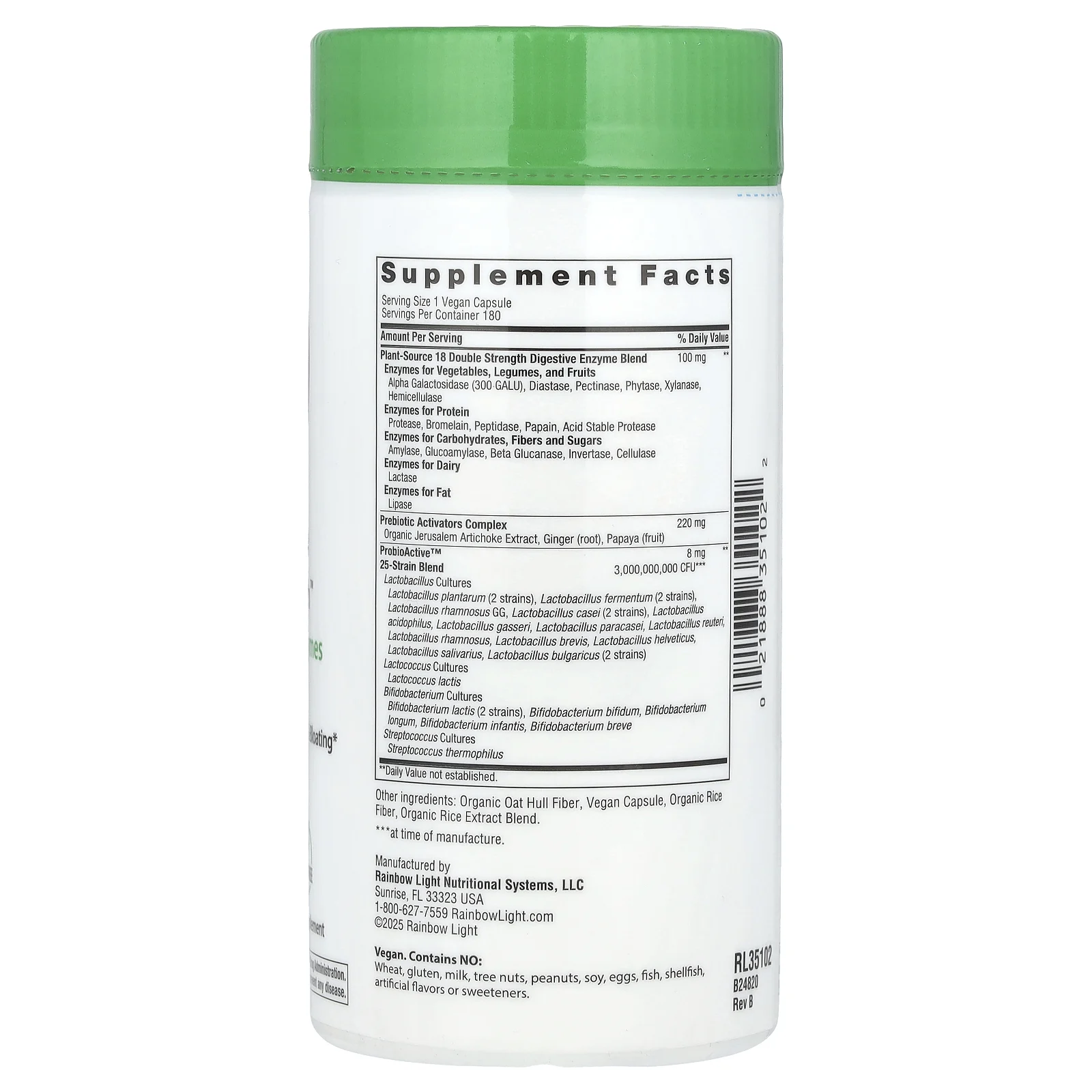 Rainbow Light, All-Zyme, Double Strength ™, 180 веганских капсул