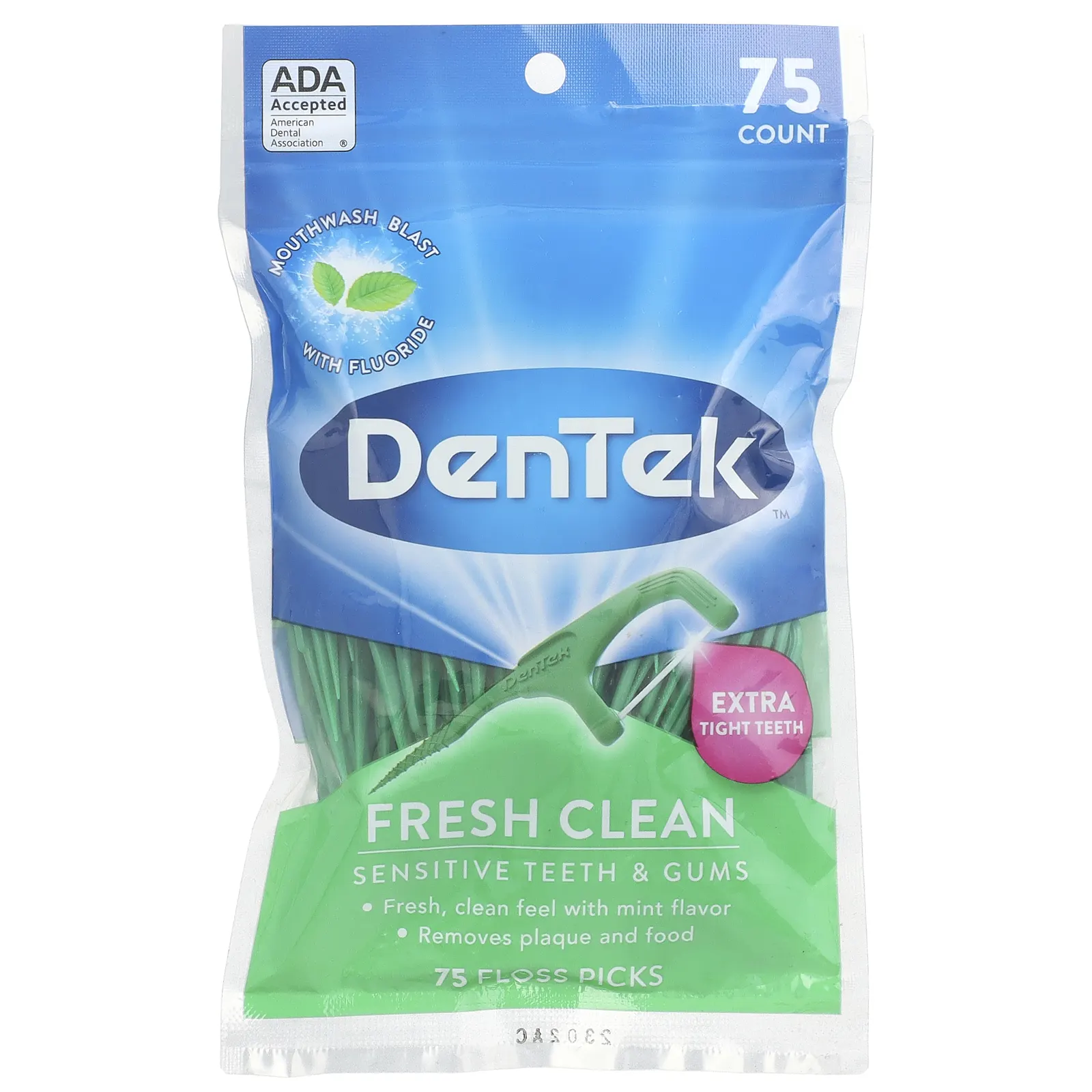 DenTek, Fresh Clean, зубочистка с зубной нитью,  средство для гигиены полости рта, 75 зубочисток