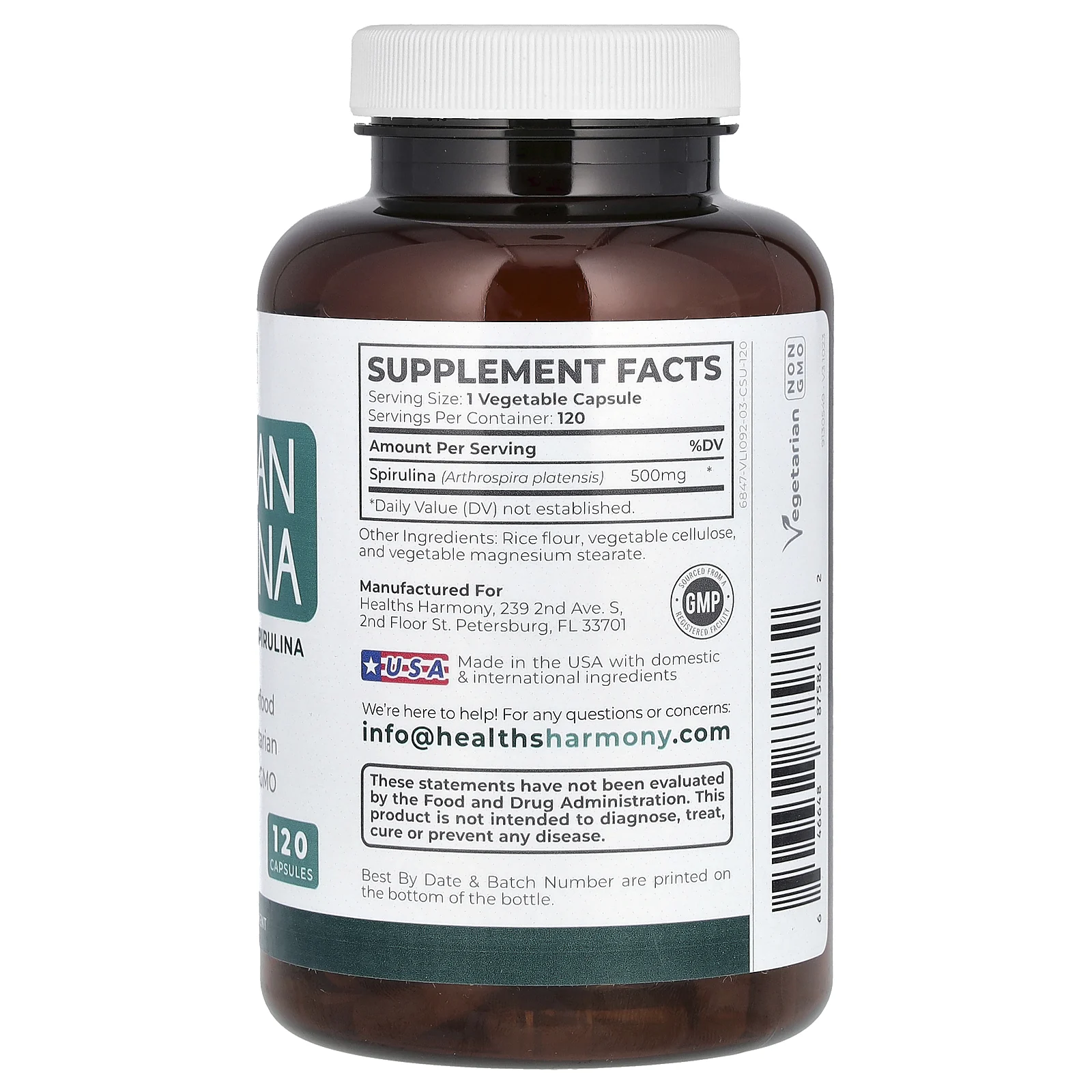 Healths Harmony, гавайская спирулина, 120 капсул
