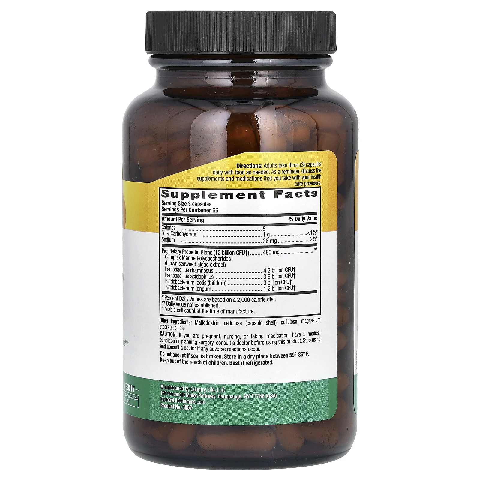 Country Life, Power-Dophilus, безмолочный пробиотик, 200 веганских капсул