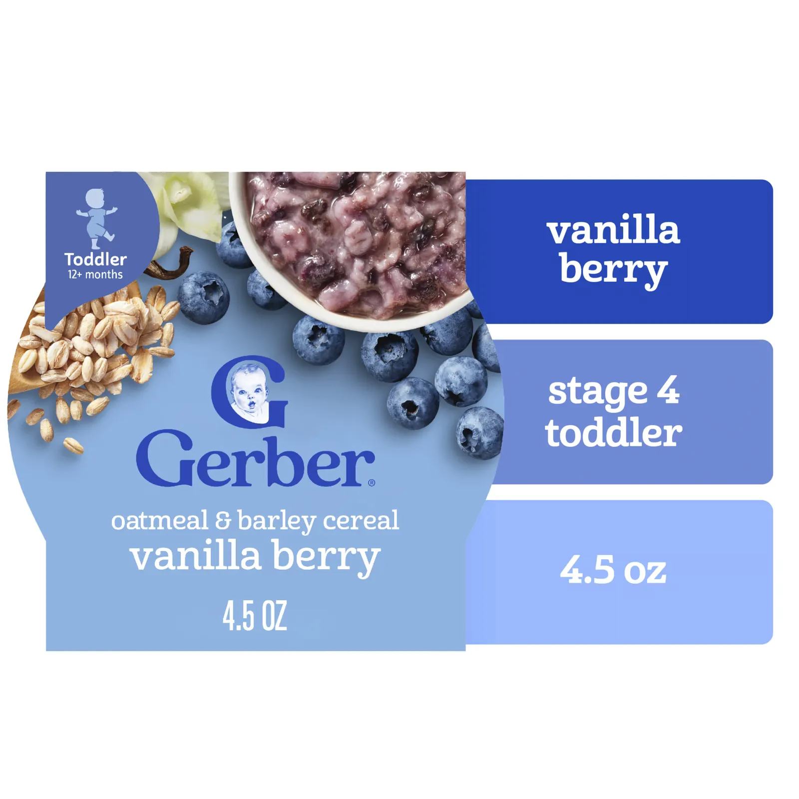 Gerber, Овсяные хлопья и ячменя, от 12 месяцев, ваниль, 128 г (4,5 унции)